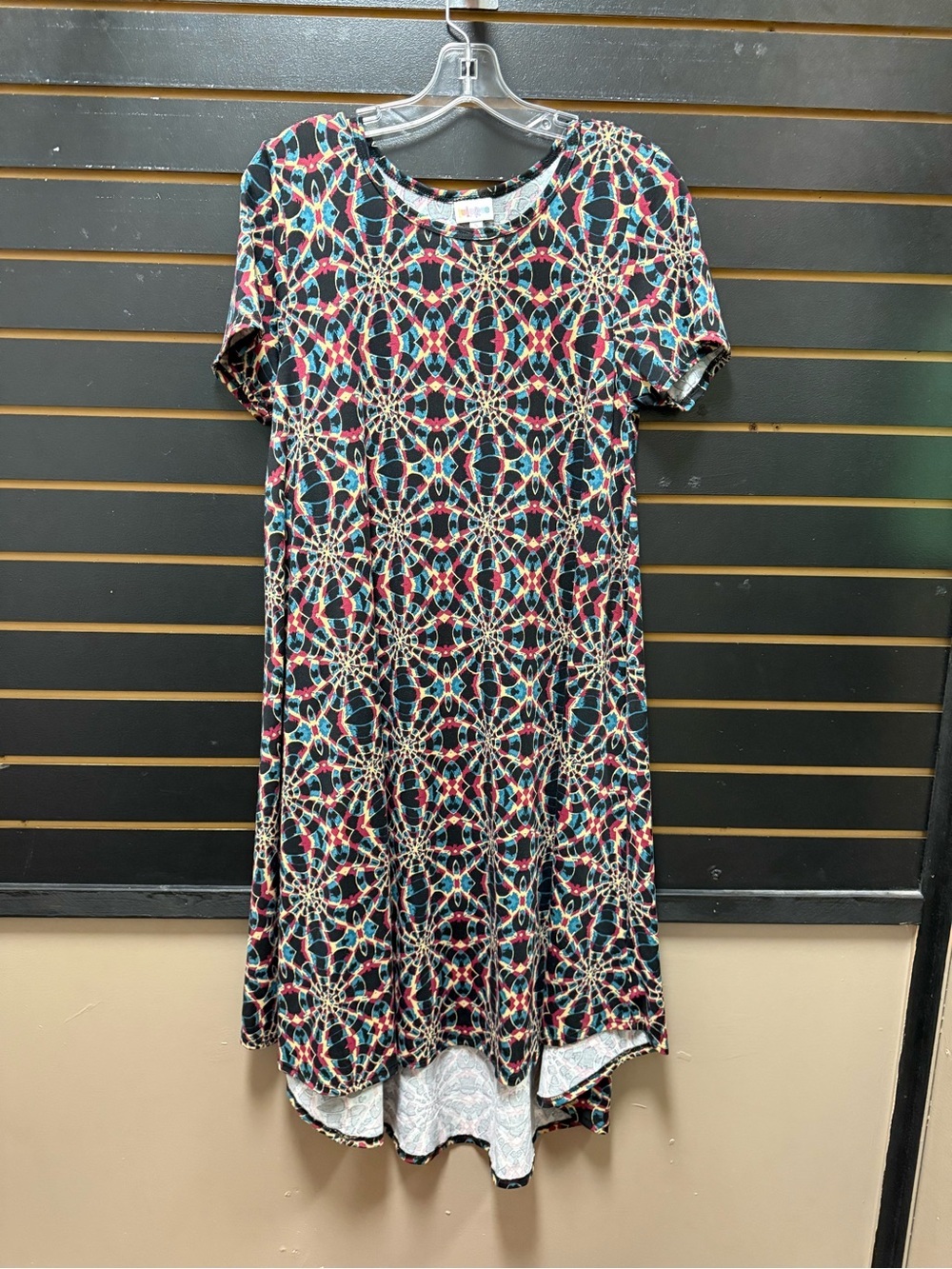 LuLaRoe Carly Dress Small NWOT Black Multicolor Geometric Swing Dress